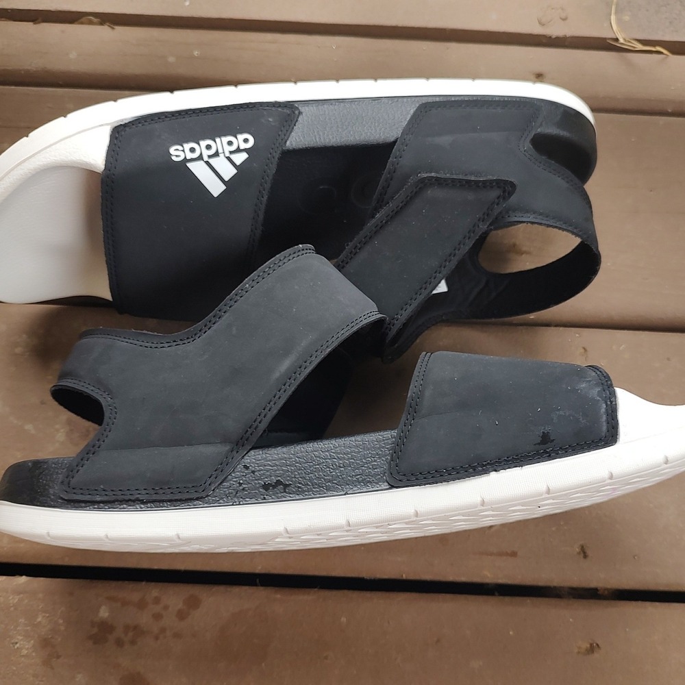 Adidas Adilette Men Black White Adjustable Strap Sport Slide Sandals Athleisure
